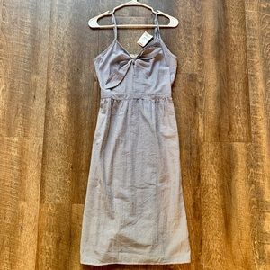 Blue/gray white stripe dress with bow